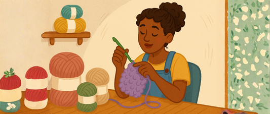 Een vrouw krijgt tips voor mohair haken