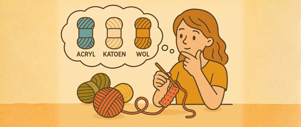 Een mevrouw die nadenkt over de soorten haakgaren