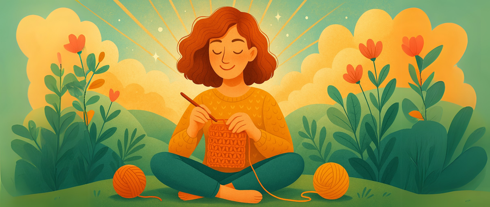 Een vrouw is aan het mindful haken