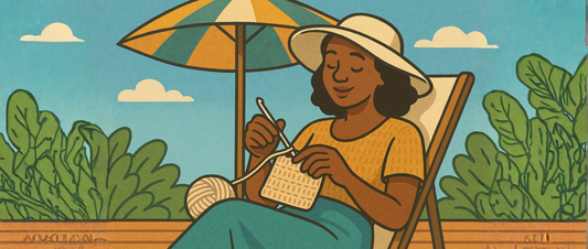 Een vrouw haakt met linnen garen, het is haar beste vriend